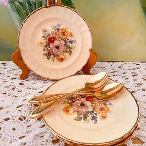 Dubarry Imperial Ware 18K Gold Border | Floral | Dessert Plates x 4